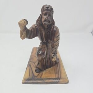 Vintage Olive Wood Hand Curved Jesus Bethlehem Holy‎ Land 6.5" Tall